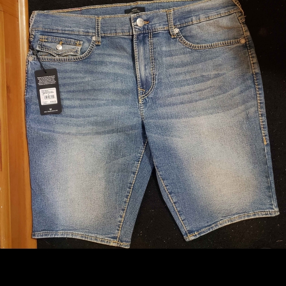 True Religion Men’s Blue Faded Denim Jean Shorts